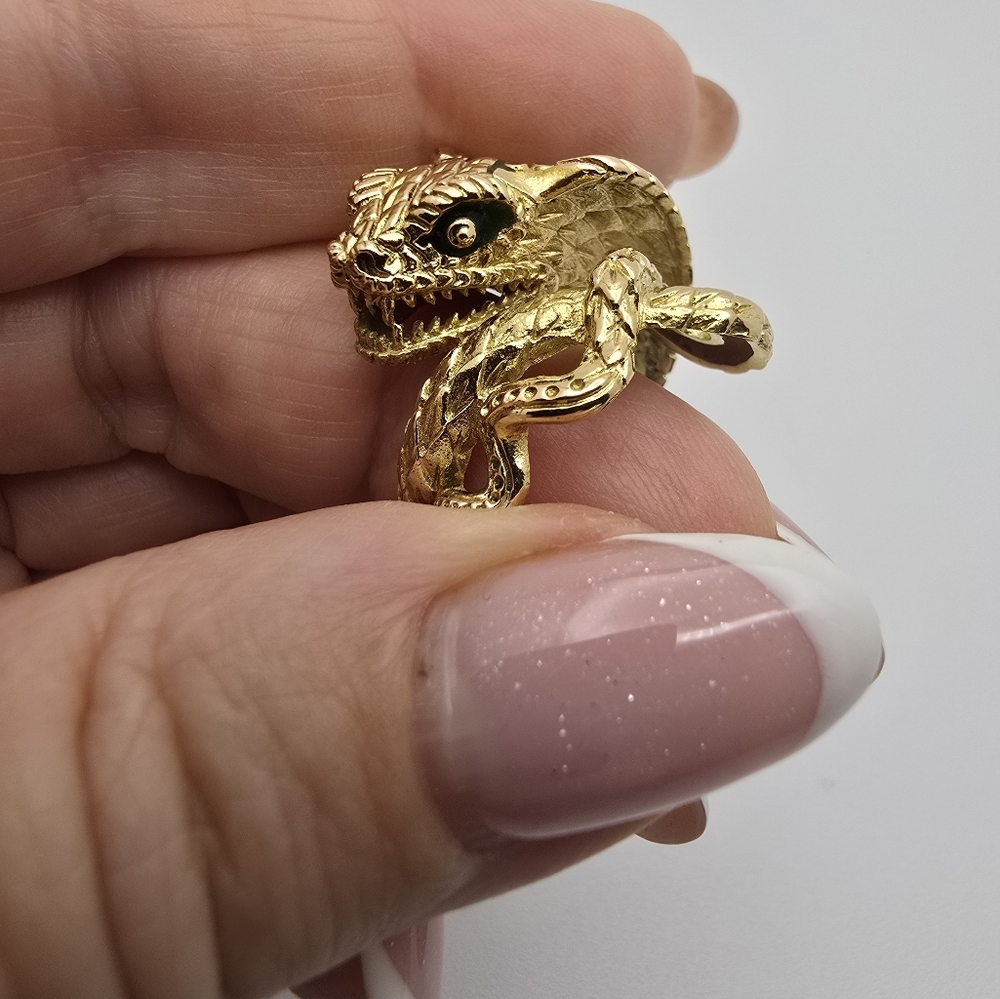 Vintage Alexis Bittar 18K Yellow Gold Polychromed Enamel & Ruby Cobra Ring - Picture 14 of 15